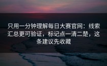 只用一分钟理解每日大赛官网：线索汇总更可验证，标记点一清二楚，这条建议先收藏
